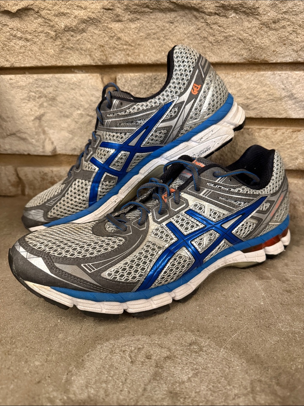 Asics Gray Mesh Running Shoes with Blue Accents